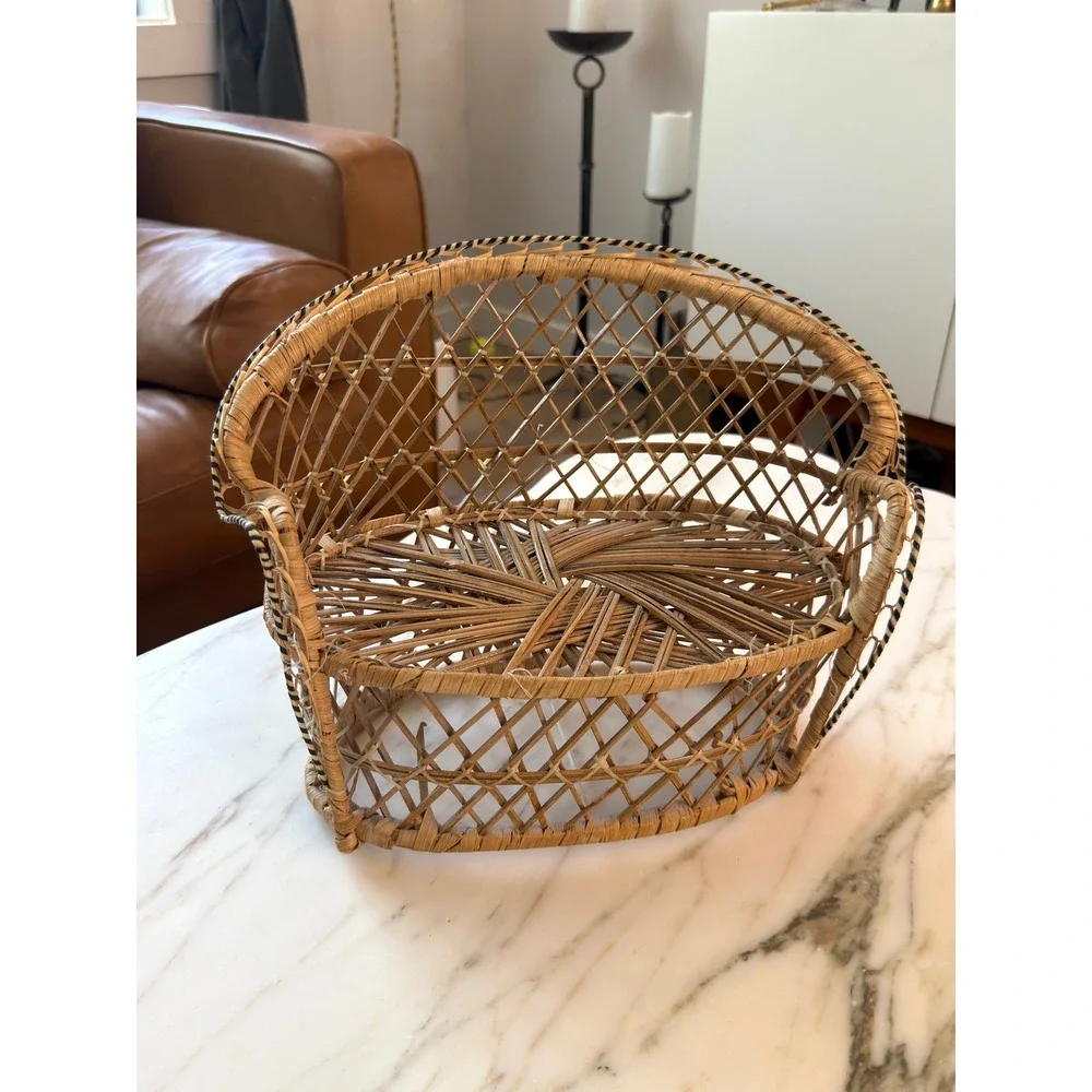 Vintage Boho Wicker Rattan Plant Basket Cachepot Planter Holder
